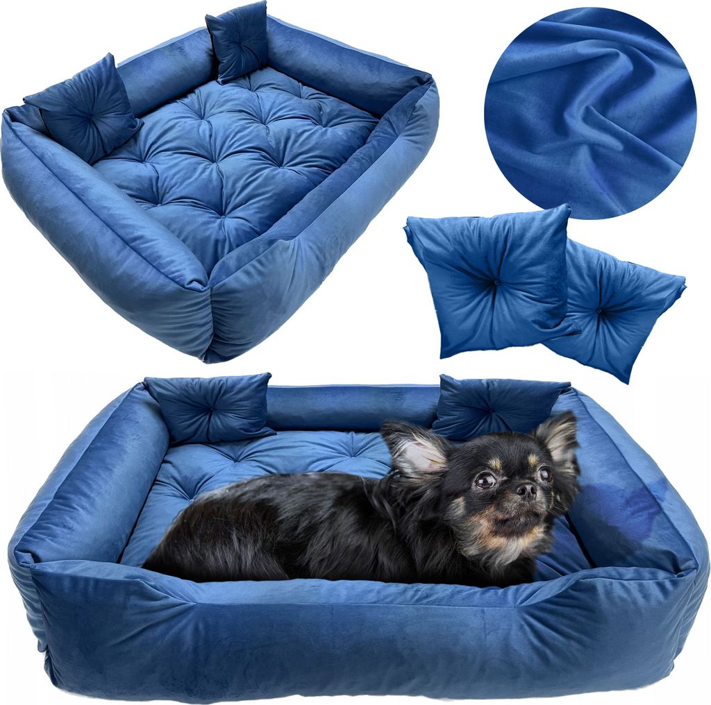 Hundebett Hundekissen 90x75 cm Katzenbett Hundesofa Hundekorb Velour Blau