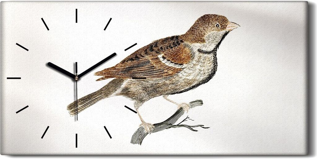 Dekor Leinwand Uhr Wandbilder Geräuschlos 60x30 Zeichnung Tier Vogel Zweig Kunst - schwarze Hände