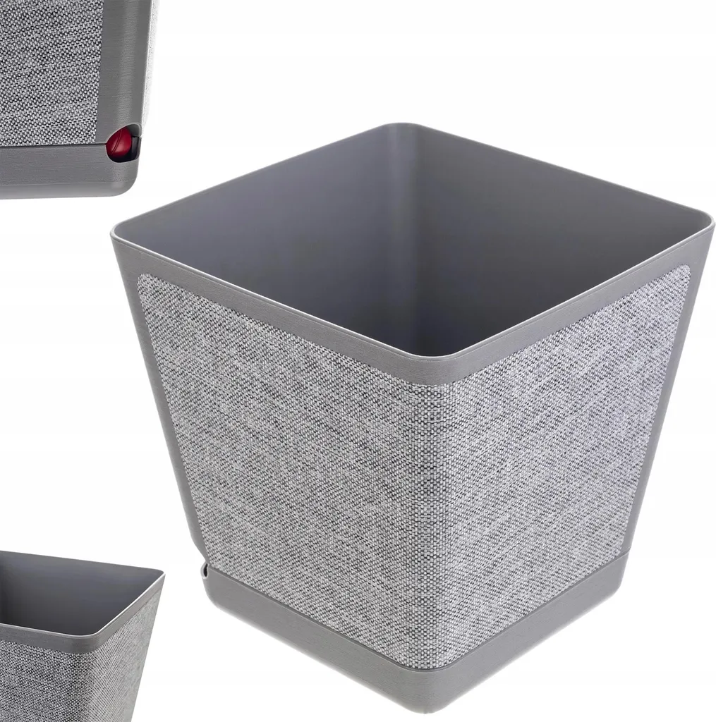 Cache-pot en plastique gris clair et son pied - Jardinière ronde 15L