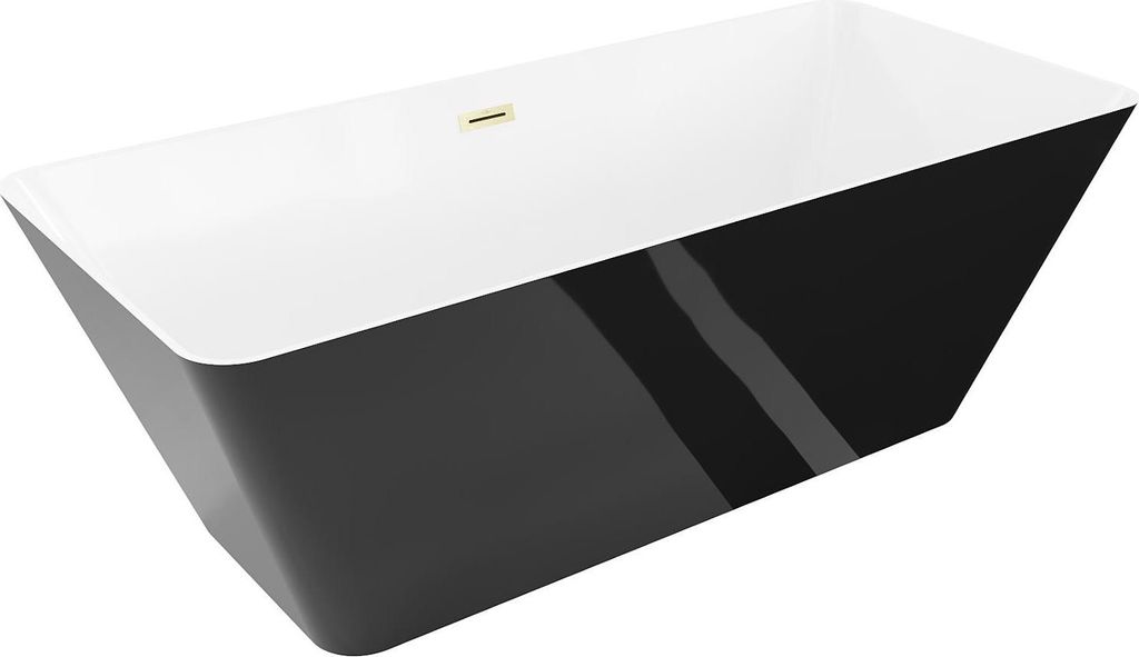 Mexen Velo Slim freistehende Wanne 170 x 75 cm, weiß/schwarz, Überlauf gebürstetes Gold - 52811707575-55