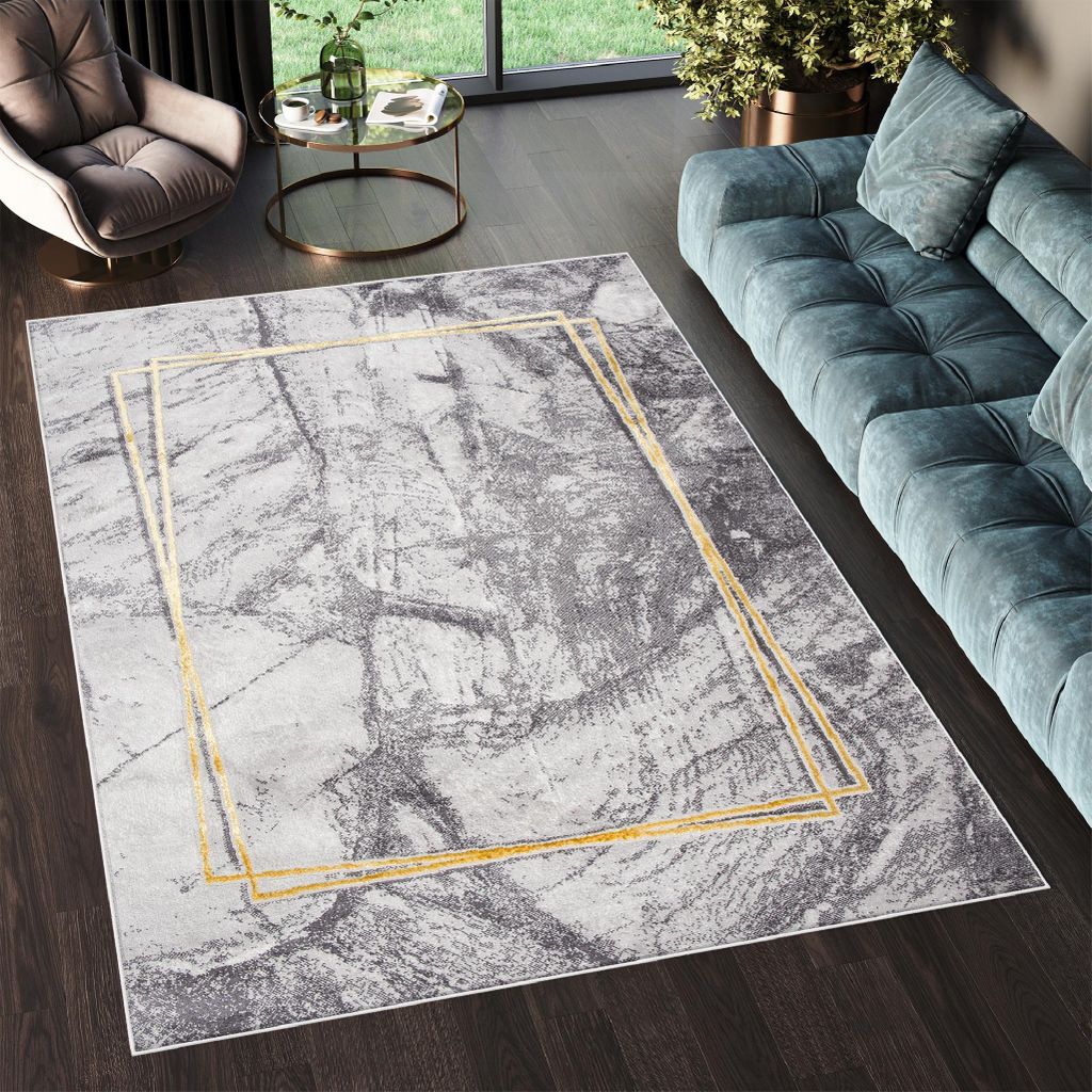 Tapiso Teppich SHINE Modern Vintage Design Grau Gold 80 x 150 cm