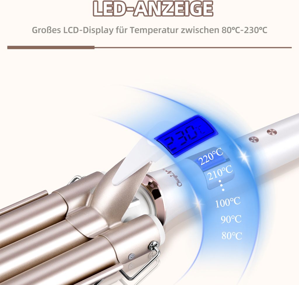 CkeyiN Lockendreher 3 Fässer 22mm Wasserwellen-Lockenstab, Produktbild 5