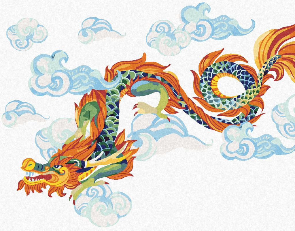 Zuty - Malen nach Zahlen - CHINESISCHER DRACHE AM HIMMEL, 40x50 cm, ohne Keilrahmen