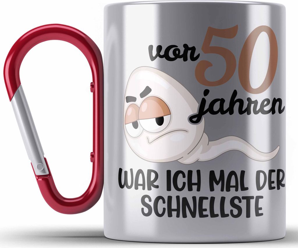 Trendation - 50. Geburtstag Edelstahl Tasse Karabiner Mann Geschenk 50er Geschenkidee 50 Vater Männer Lustig Geschenke 50 Jahre Alt Mann Männer V...
