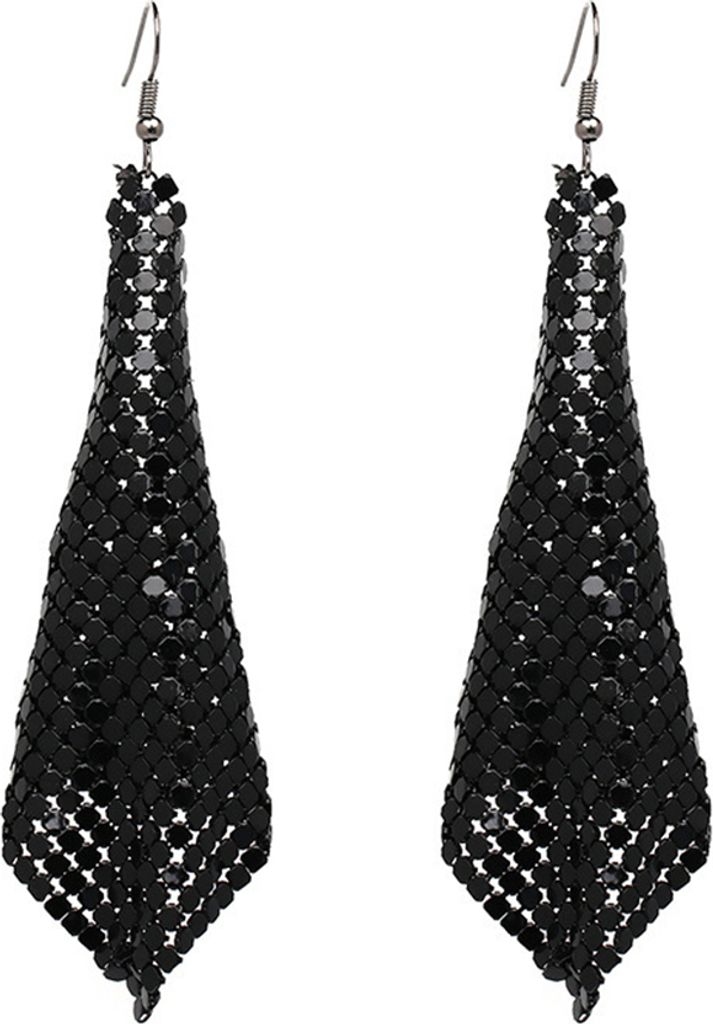 Damen-Ohrringe, modisch, quadratisch, mit Pailletten, Quaste, baumelnd, Statement-Schmuck, Geschenk-Schwarz