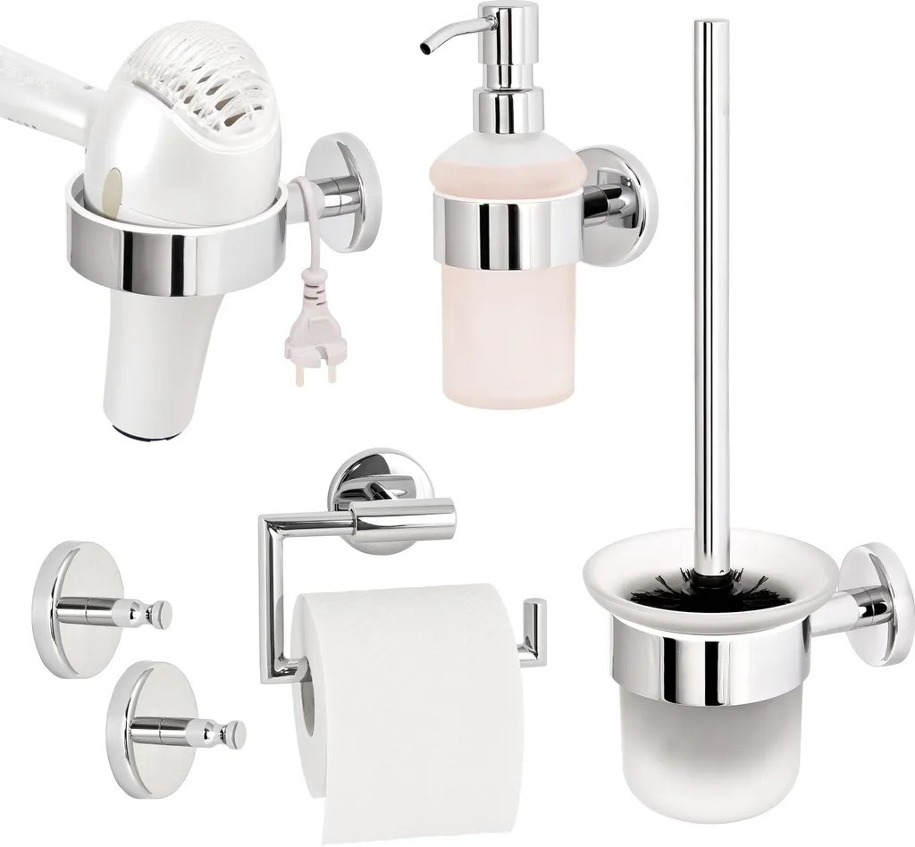 bremermann LUCENTE Set Accessori Bagno 5 Pezzi Acciaio Inox Cromato