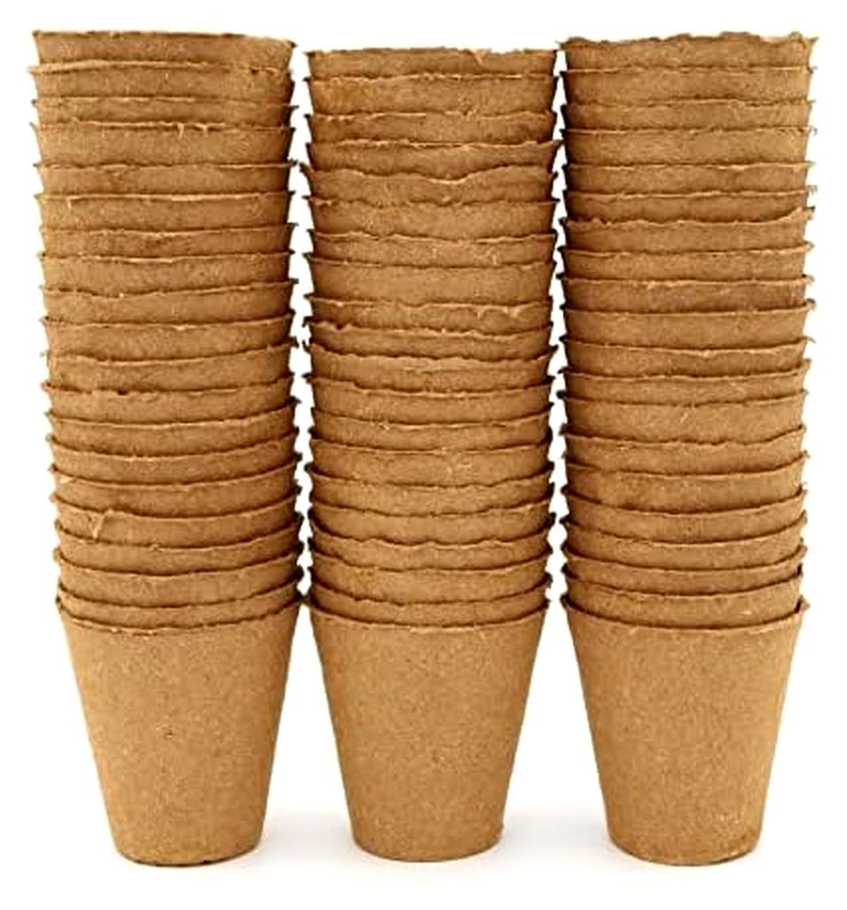 Runde Anzuchttöpfe aus Holzfaserbasis, 8 cm | 60 Stück | Pflanztöpfe für nachhaltige Gartenarbeit | 100% biologisch abbaubar und torffrei | Gee...