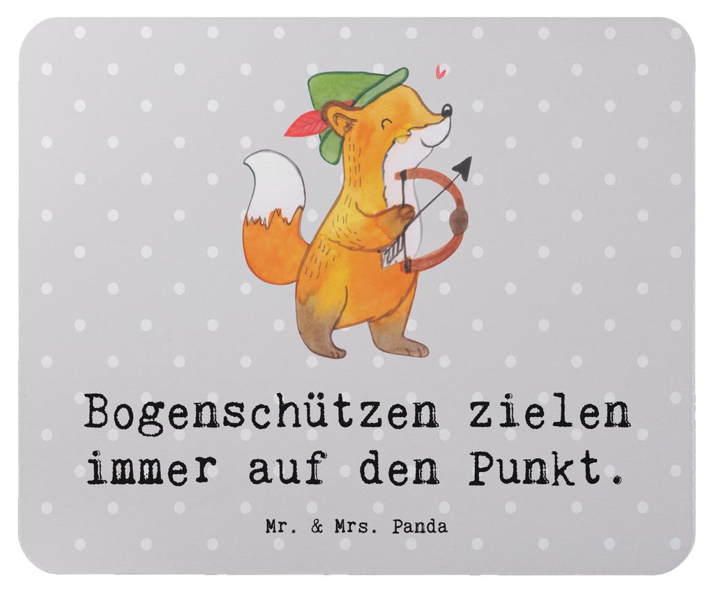 Mr. & Mrs. Panda Mouse Pad Bogenschützen Fokussierung - Grau Pastell - Geschenk, computer mousepad, Sportarten, Bogensport, Mauspad, Sportler, Ges...