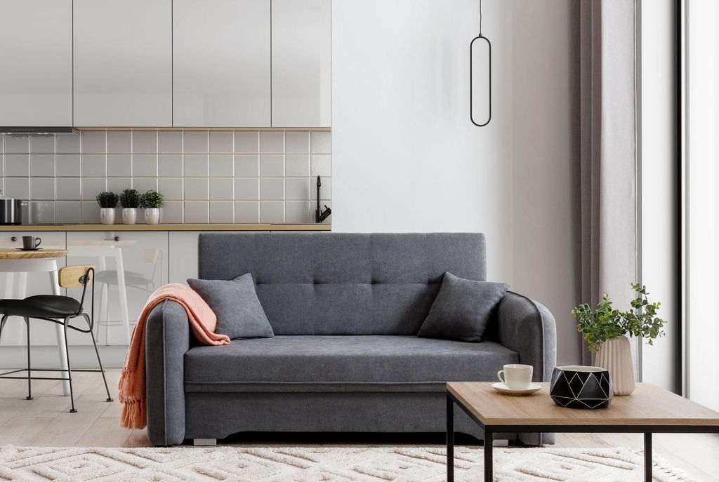 Krudox LAI 3-Sitzer Ausziehbares Schlafsofa mit Bettkasten Stauraum und 2 Kissen Couch mit Schlaffunktion 155x75x105 cm Stoff POCO 4