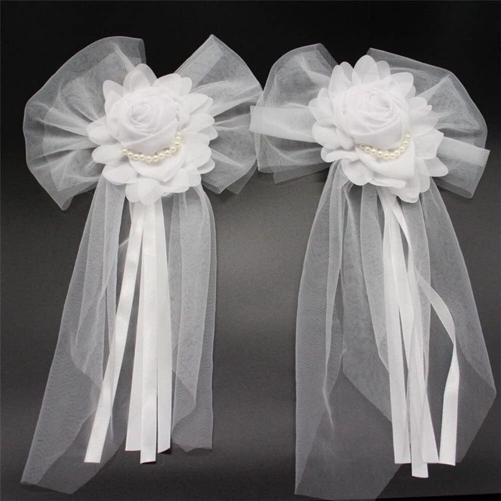 Autoschmuck Hochzeit Schleife, Hochzeitsdeko Weiß Produktbild 