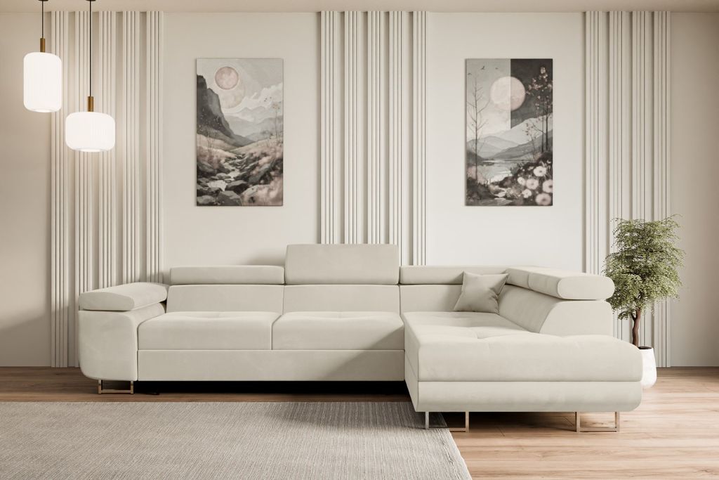 ALTDECOR Ecksofa mit Schlaffunktion und Bettkasten GUSA-L - 272x202x107 cm Beige - Corner Sofa Bett Eckcouch Couch L-Form Schlafcouch Ausziehbar Wo...