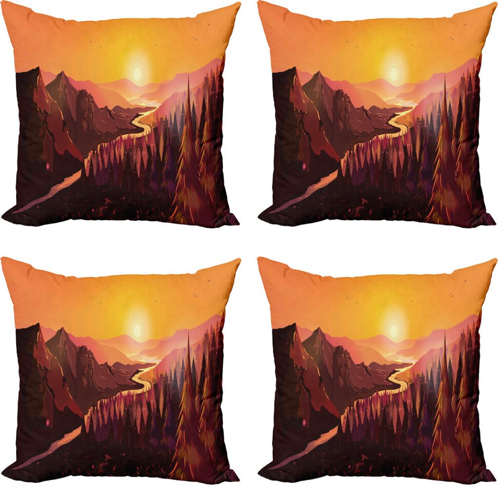 ABAKUHAUS Northwoods Kissenbezug Set (4 Stück), Wald Idylle Morgen, Moderner Doppelseitiger Digitaldruck, 60 cm x 60 cm, Burgundy Burnt Sienna