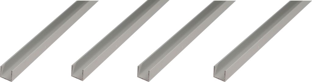 Alberts 4 x U-Profil, Aluminium, 8 x 10 x 8 x 1,3 mm, Länge 1 m, silberfarbig eloxiert