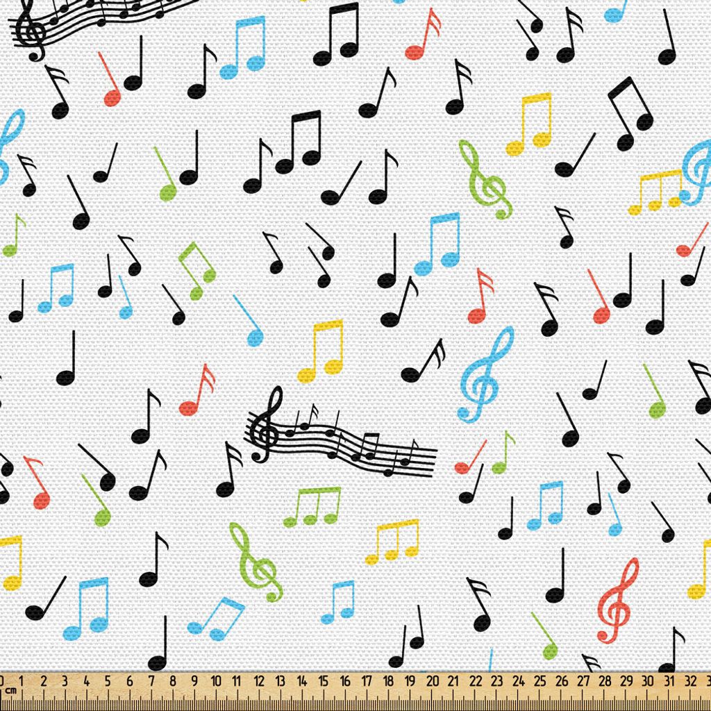 ABAKUHAUS Musik Gewebe als Meterware, Symbolische Musiknoten Joy Künstlerische Vibes Pitch Beat Rhythmus Sound Sonic Timbre Design, 3 M (148 x 300...