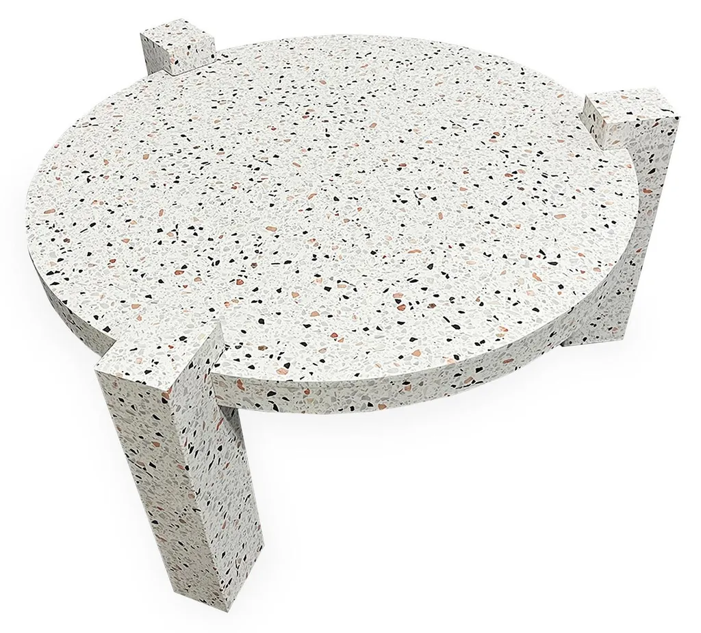 MENZZO Titouan Table basse ronde D84cm effet Terrazzo blanc moderne