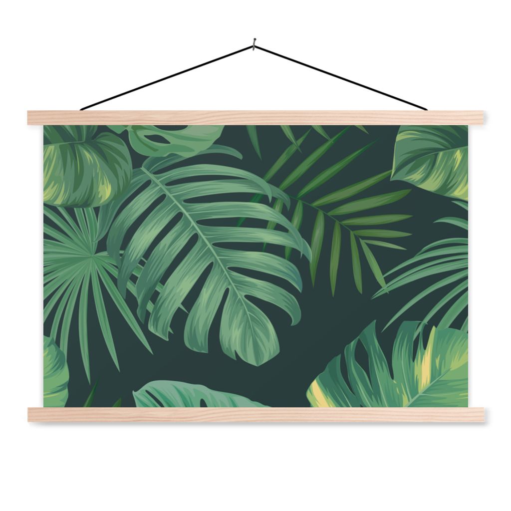 MuchoWow Textilposter Dschungel - Muster - Tropische Pflanzen - Jungen - Mädchen - Kinder 60x40 cm mit holzfarbenen Rahmen - Bilder