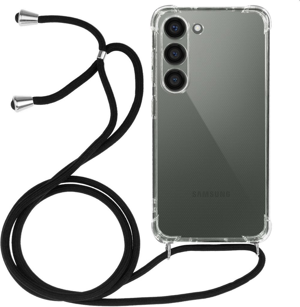 Avizar, Schutzhülle aus Silikon für Samsung Galaxy S23, 70cm Nylonkette, Transparent