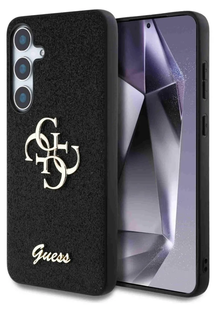 Custodia Guess Samsung Galaxy S25 Nero Glitter con Logo 4G Metallo