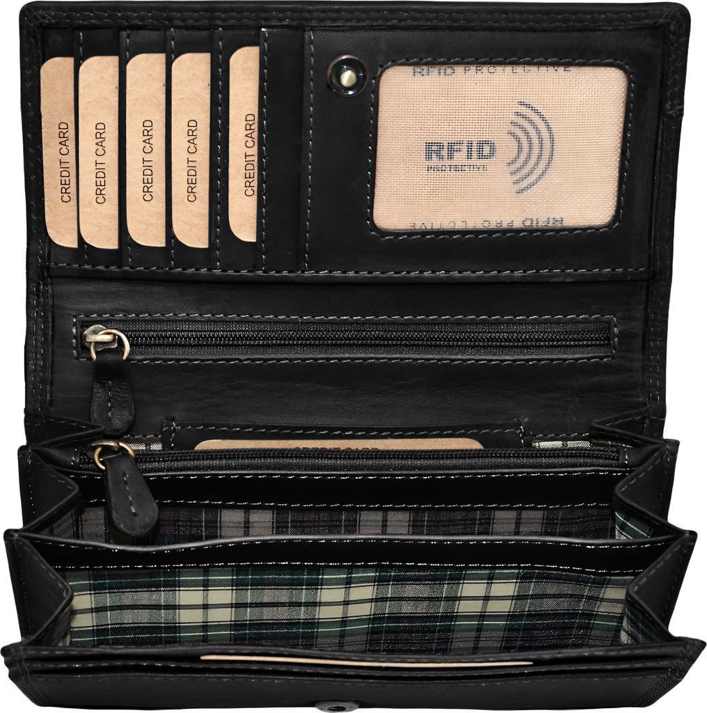 Benthill Geldbörse Damen Leder - Hochwertige weiche Vintage EchtLeder Damen Portemonnaie mit RFID Schutz - Grosse Damenbörse lang - Frauen Portmo...