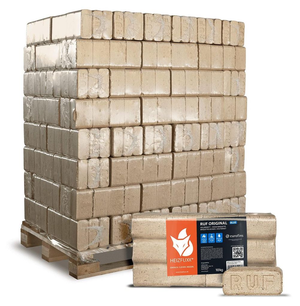 Heizfuxx RUF Blue Holzbriketts Nadelholz 10kg x 96 Gebinde Produktbild 