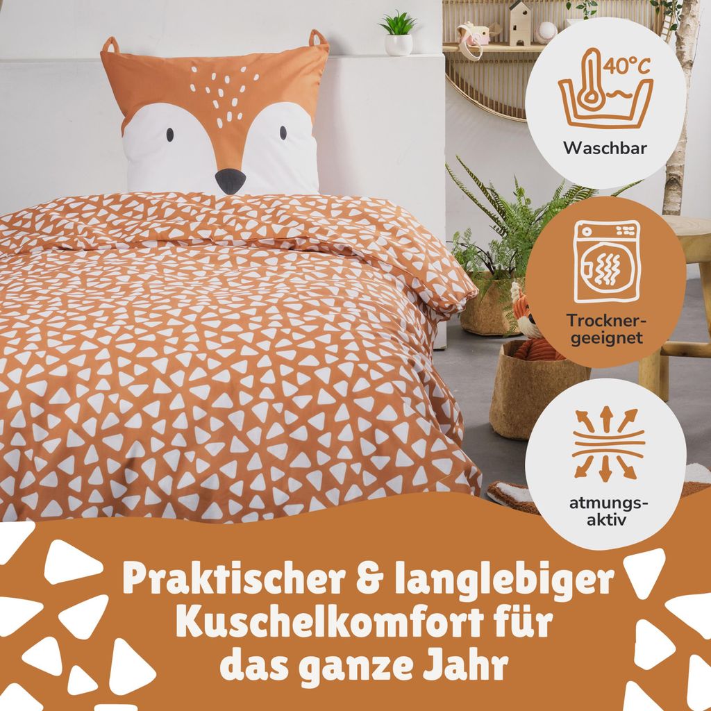Kinder Bettwäsche Set 135x200 80x80 cm süße Fuchs