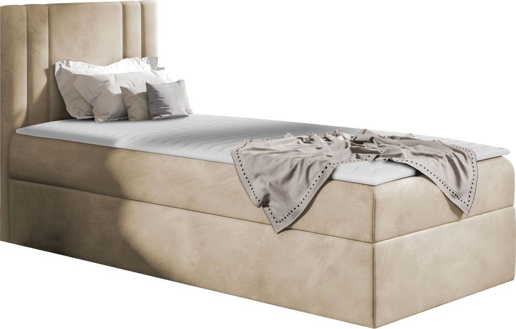 MIRJAN24 Boxspringbett Carmen Mini, Einzelbett mit Bettkasten für die Bettwäsche, mit Topper und Kopfteil (Kameleon 04, Größe: 90x200 cm, Seite...