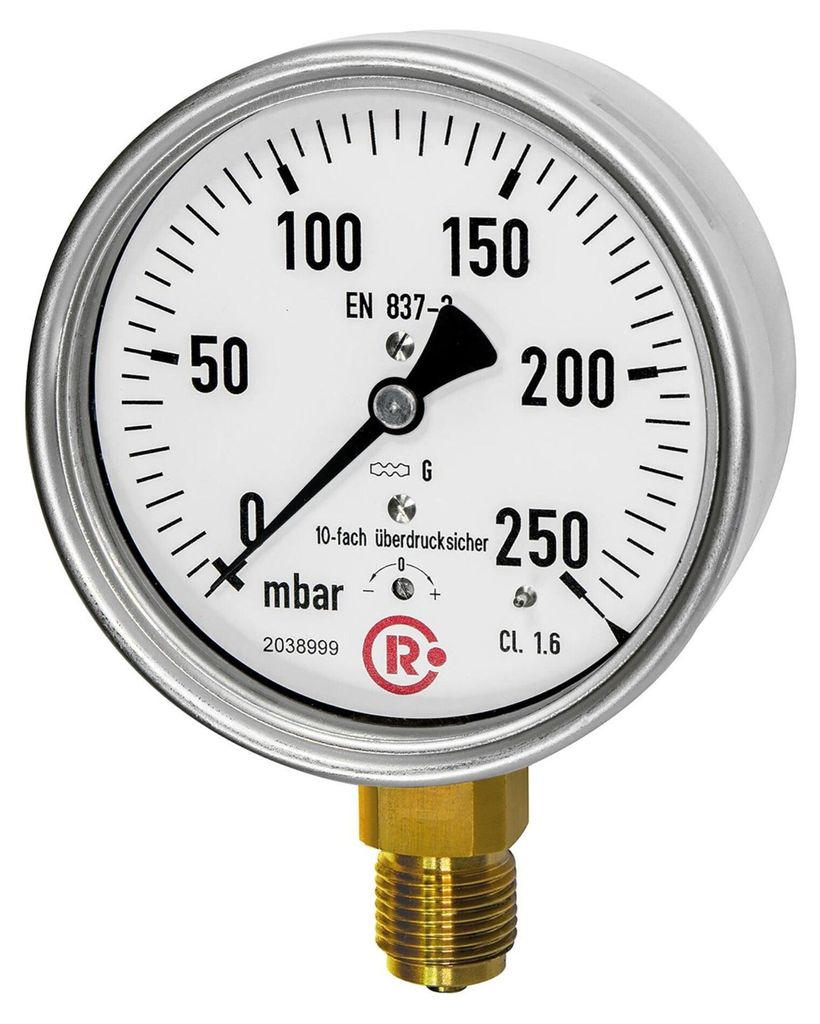 Riegler Kapselfedermanometer, CrNi-Stahl, G 1/2 unten, 0 - 60 mbar, Ø 100, Art.Nr. 6841-R