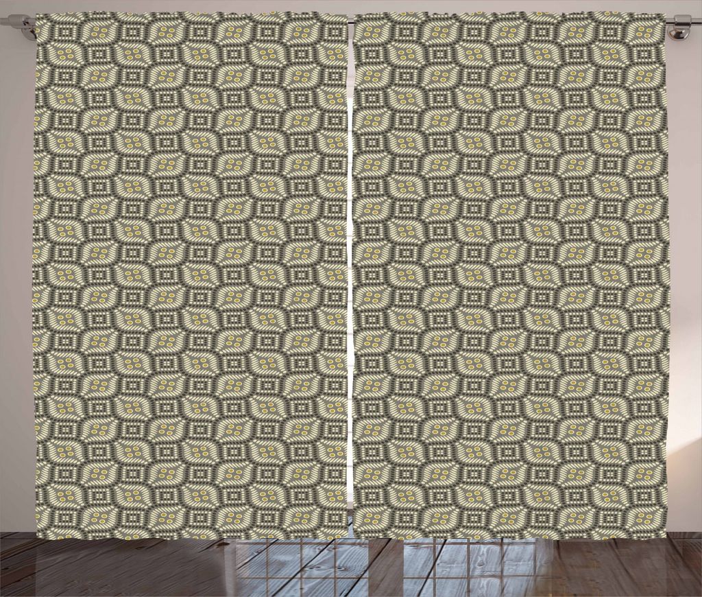 ABAKUHAUS Abstrakt Rustikaler Gardine, Retro Style Gepunktete Shapes, Schlafzimmer Kräuselband Vorhang mit Schlaufen und Haken, 280 x 225 cm, Khak...