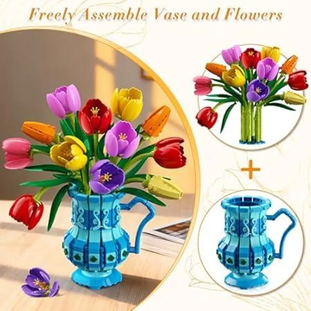 Bouquet Tulipani Mattoncini 768 Pezzi - Regalo Compleanno e Anniversario - 5