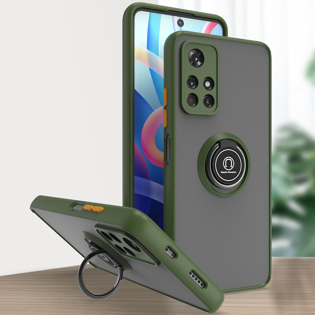 Xiaomi Poco M4 Pro 5G Hülle, Ring Halter Ständer Matte Transluzent TPU Rahmen Stoßfest Schutzhülle für Xiaomi Poco M4 Pro 5G Grün
