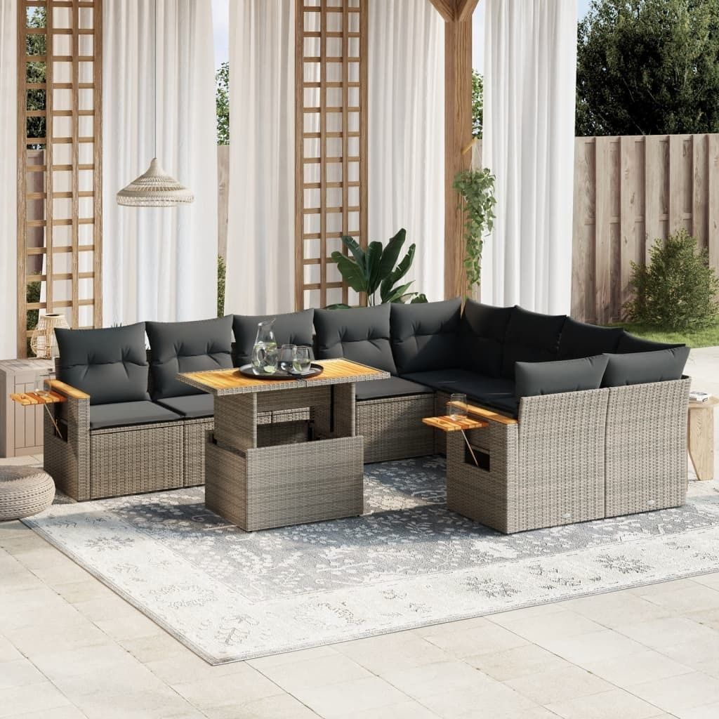 Maison Exclusive - 10-tlg. Garten-Sofagarnitur mit Kissen Grau Poly Rattan