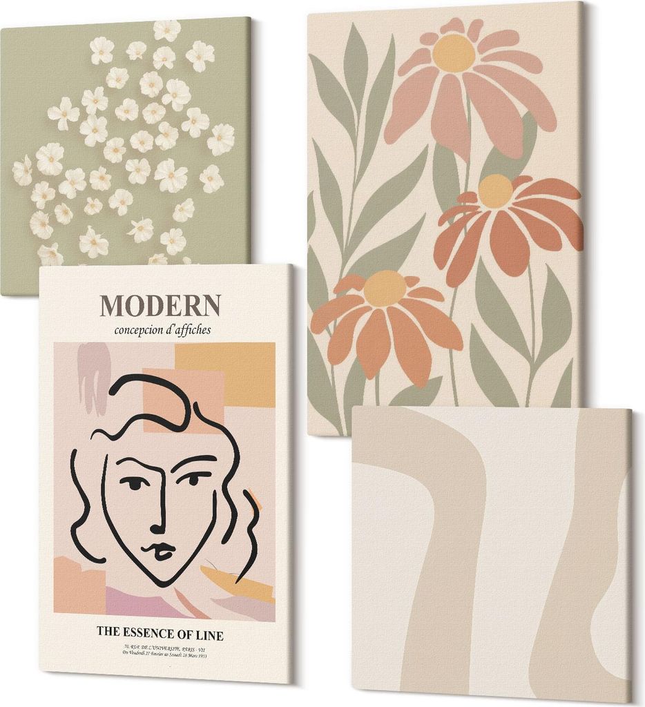 Leinwandbild Set 4-teilig – Modernes Wandbild – Polycanvas Kunstdruck – Abstrakte Bilder – Hochwertige Wandkunst – 2x 40x40 cm + 2x 40x60...