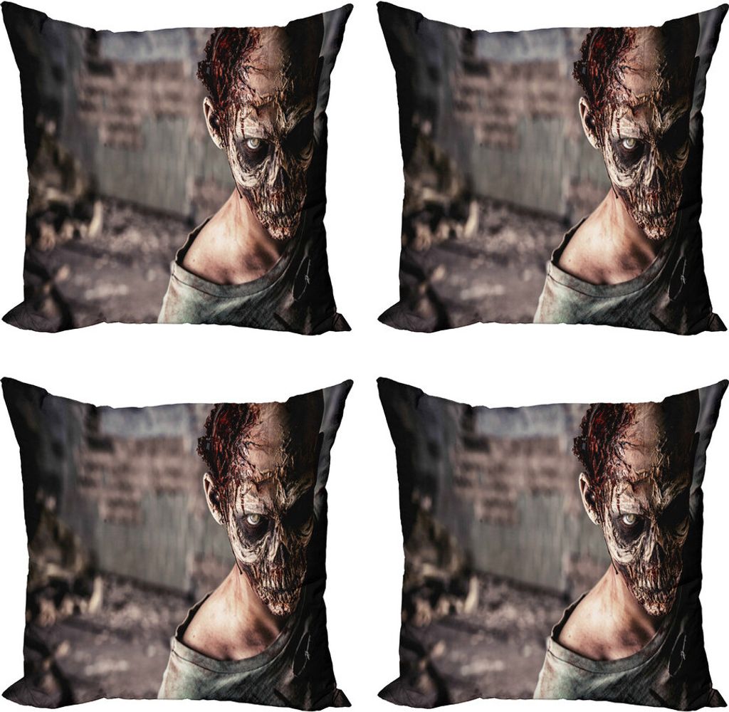 ABAKUHAUS Zombie Kissenbezug Set (4 Stück), Creepy Blick Mörder, Moderner Doppelseitiger Digitaldruck, 40 cm x 40 cm, Taupe Peach