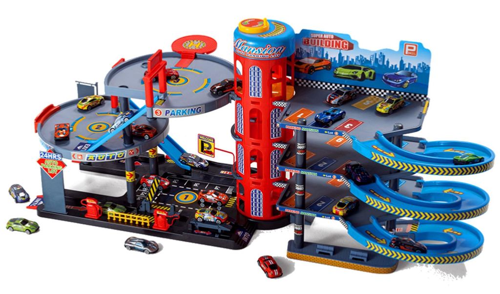 Kinder Parkgarage mit 8 Spielzeugautos & Aufzug XXL Parkhaus