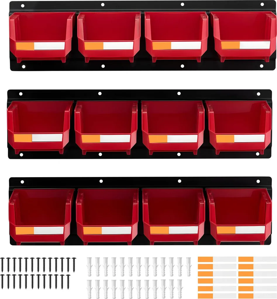 Organisateur Mural de Quincaillerie pour Atelier : 12 Boîtes avec Rails