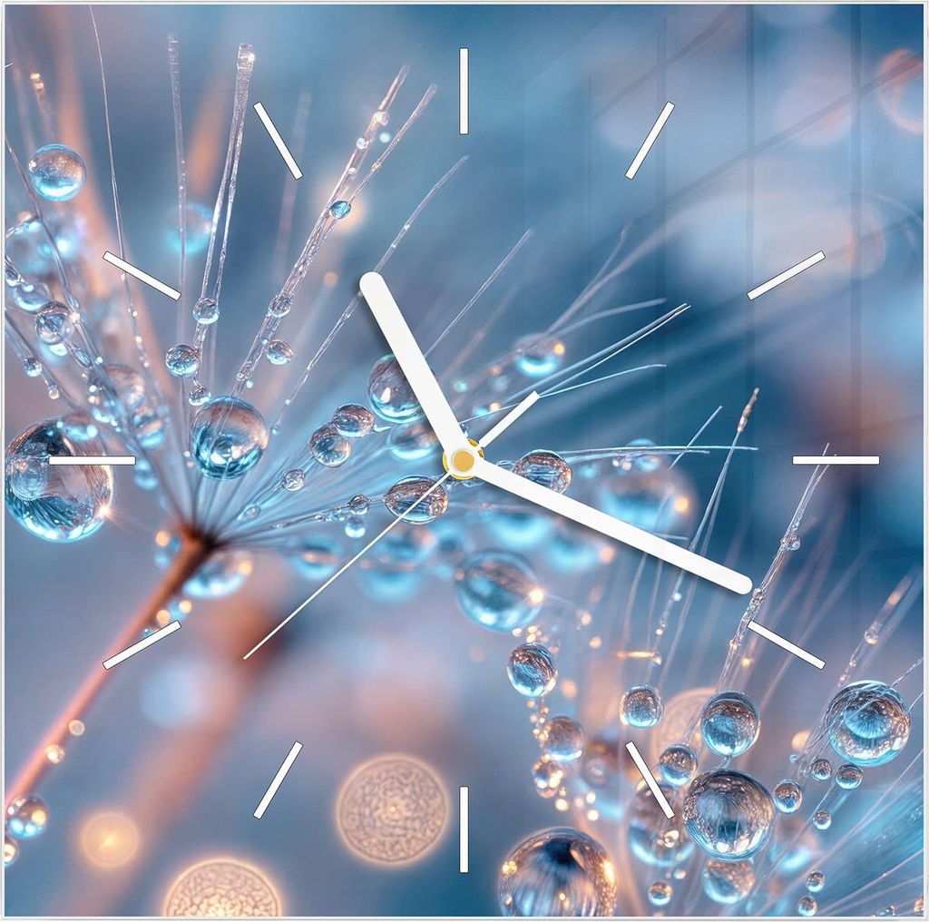 Wanduhr aus Glas mit Motiv Wassertropfen Kunst- 30 x 30 cm - inkl. Aufhängesystem
