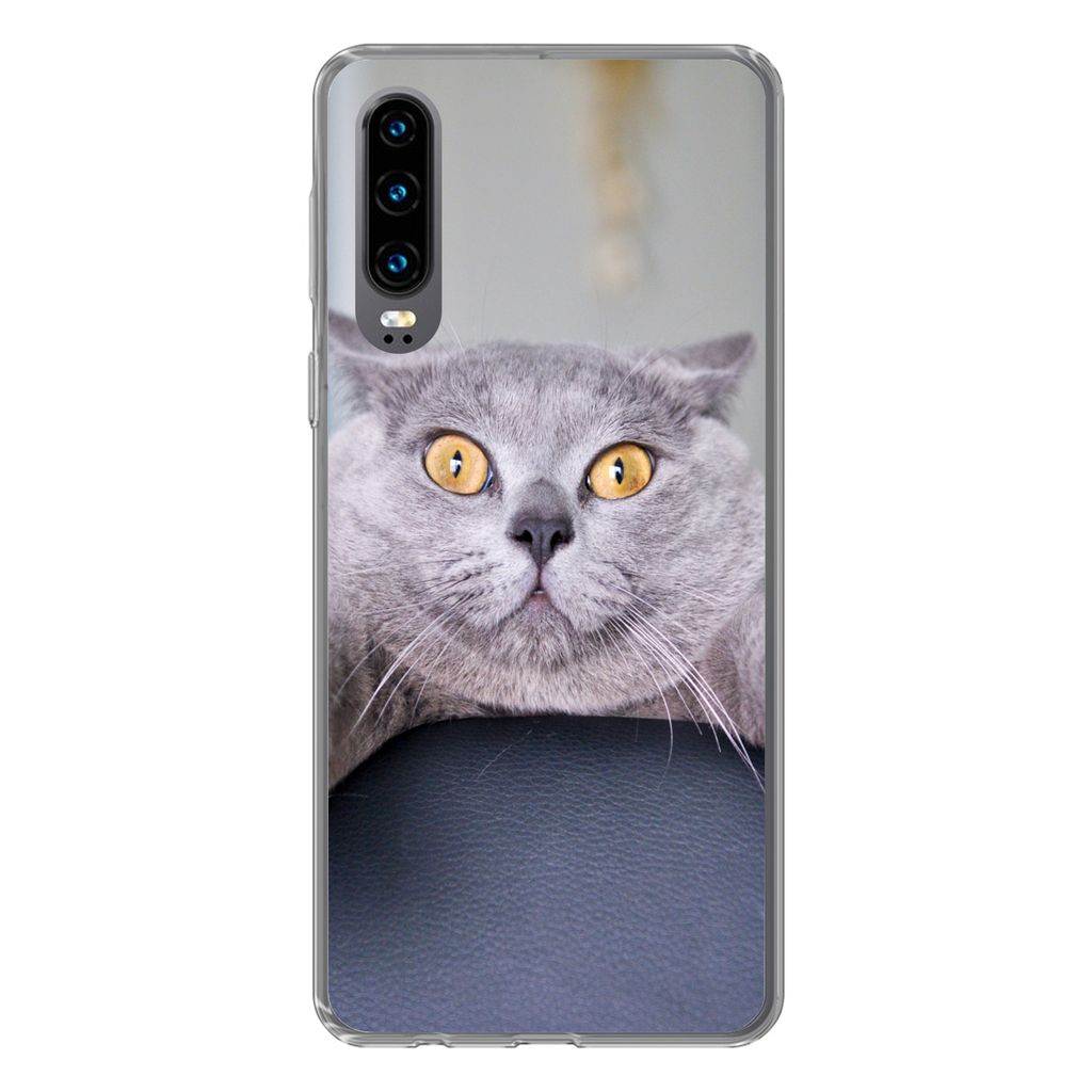 MuchoWow Handyhülle Schutzhülle Hülle für Huawei P30 Katze - Angst - Stuhl Silikon Softcase Handy Hülle - Kartenbesitzer