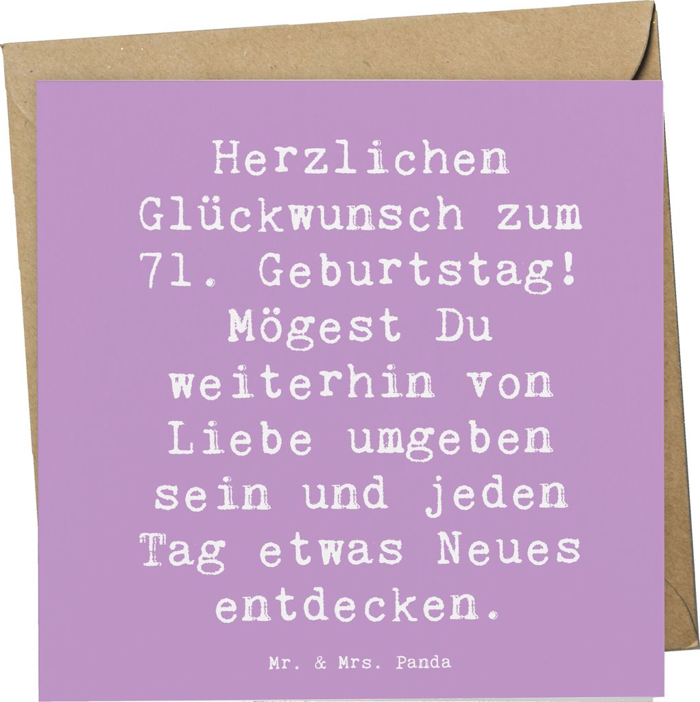 Mr. & Mrs. Panda Grußkarte Spruch 71. Geburtstag Freude - Lavendeltraum - Geschenk, Geburtstagsfeier, Happy Birthday, faltkarte, liebevoll handgef...