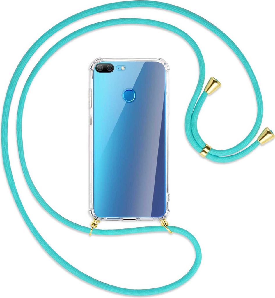 Handykette Backcover-Schutzhülle mit Band (Metall goldfarben) für Honor 9 Lite / 9 Youth Edition - türkis