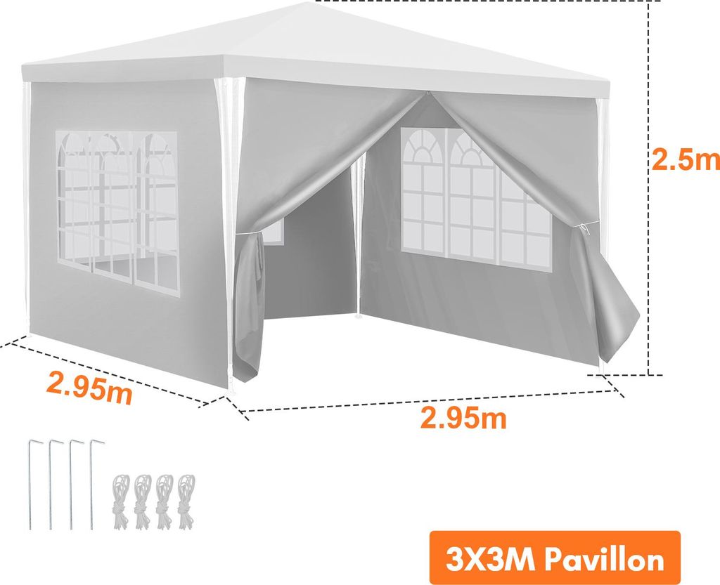 Pavillon Hengda 3x3m, chapiteau de jardin étanche, Image du produit 
