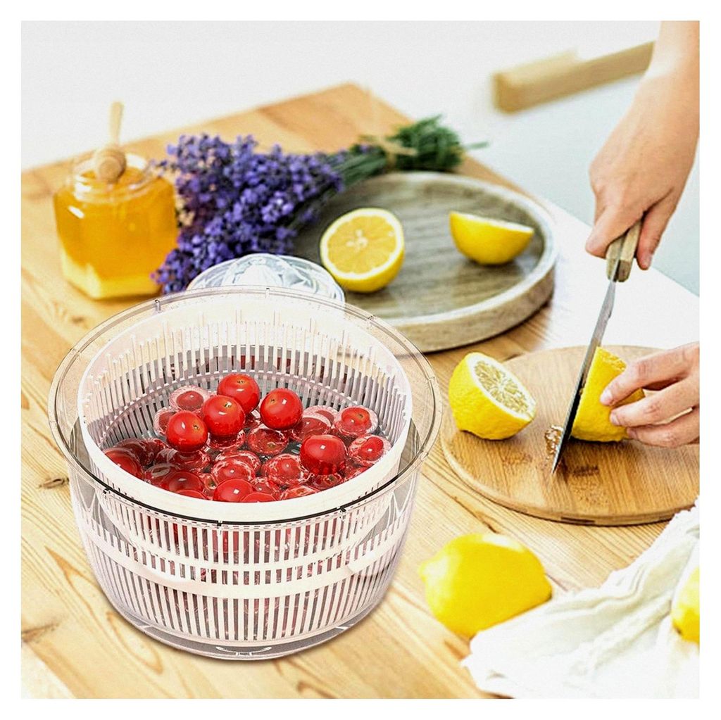 Obst- und Gemüseschleuder | Abtropfkorb mit Deckel | Küchenhelfer für Salat, Nudeln, Reis, Beeren und Pasta