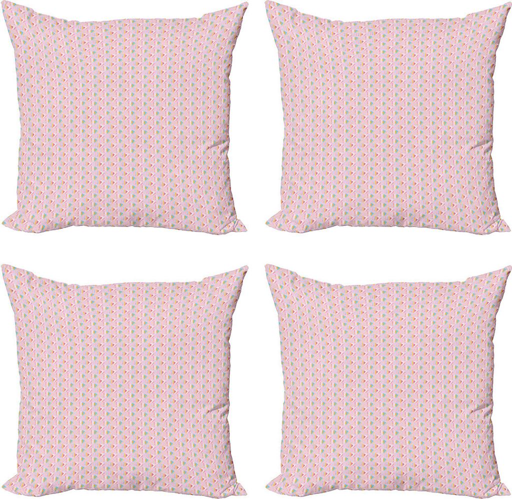 ABAKUHAUS irre Kissenbezug Set (4 Stück), Pinkish Triangular Motive, Moderner Doppelseitiger Digitaldruck, 45 cm x 45 cm, Mehrfarbig