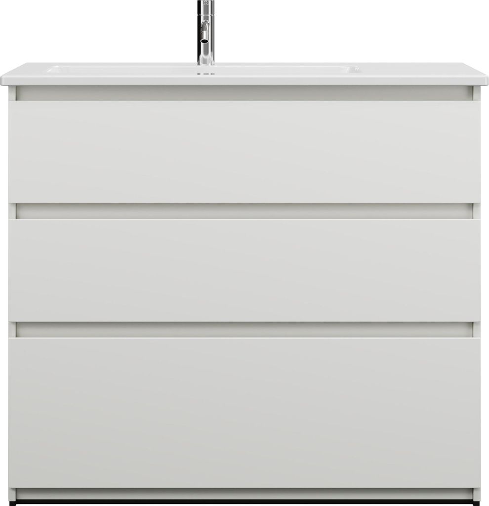 burgbad Lin20 Keramik-Waschtisch Weiß Glänzend inklusive Waschtischunterschrank, 3 Auszüge, linksbündig, 1030x495x912mm, SGHI103LF5351C0001
