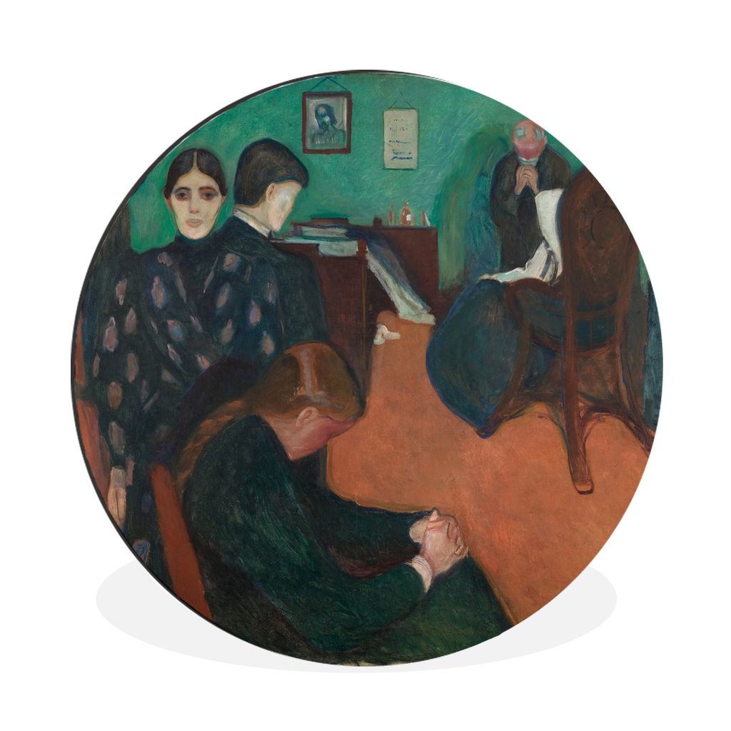 MuchoWow Aluminium Wandkreis Der Tod im Krankenzimmer - Edvard Munch Ø 90 cm Wanddeko Modern Wohnzimmer - Mauerkreis - Wandbilder - Runde Bild -...