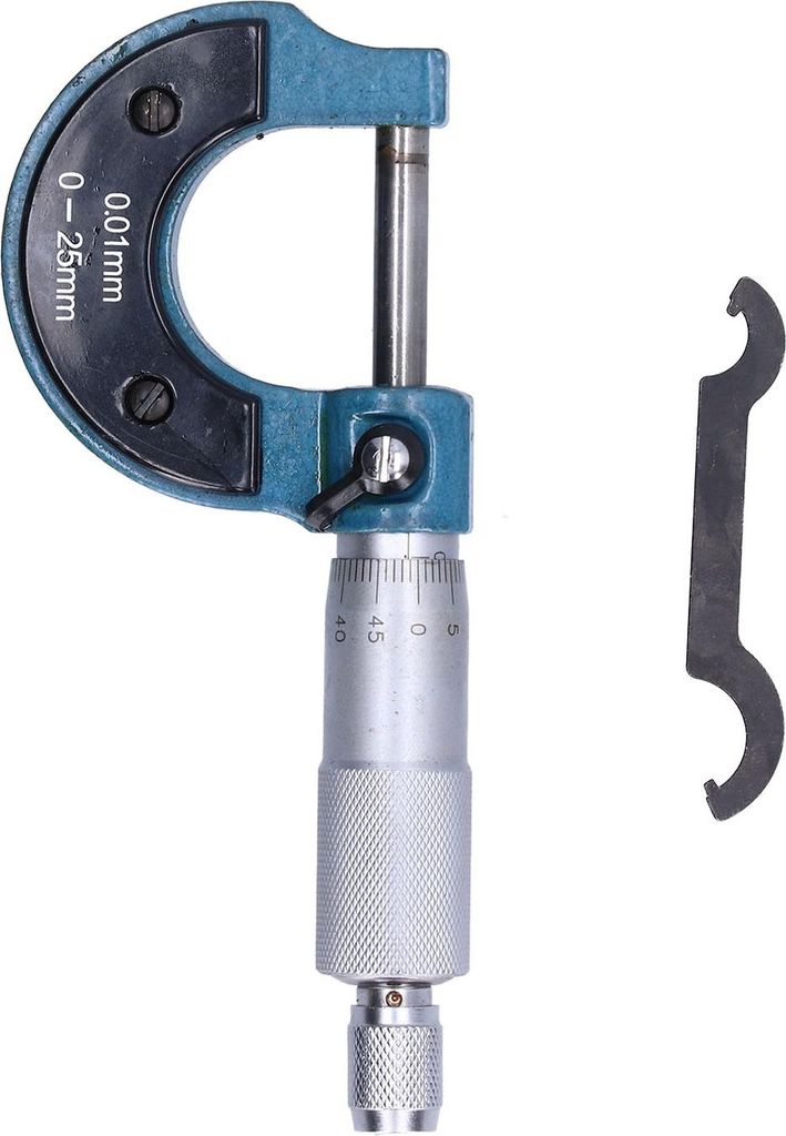 Außenmikrometer aus Edelstahl, hochpräzises Dickenmessgerät mit Schraubenschlüssel, 0,01 mm bis 0–25 mm