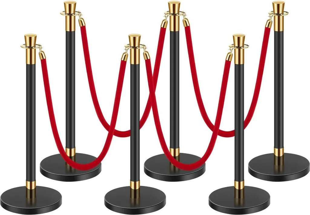 Kit File d'Attente pour Mariage et Gala avec 6 Poteaux et Cordes Rouges