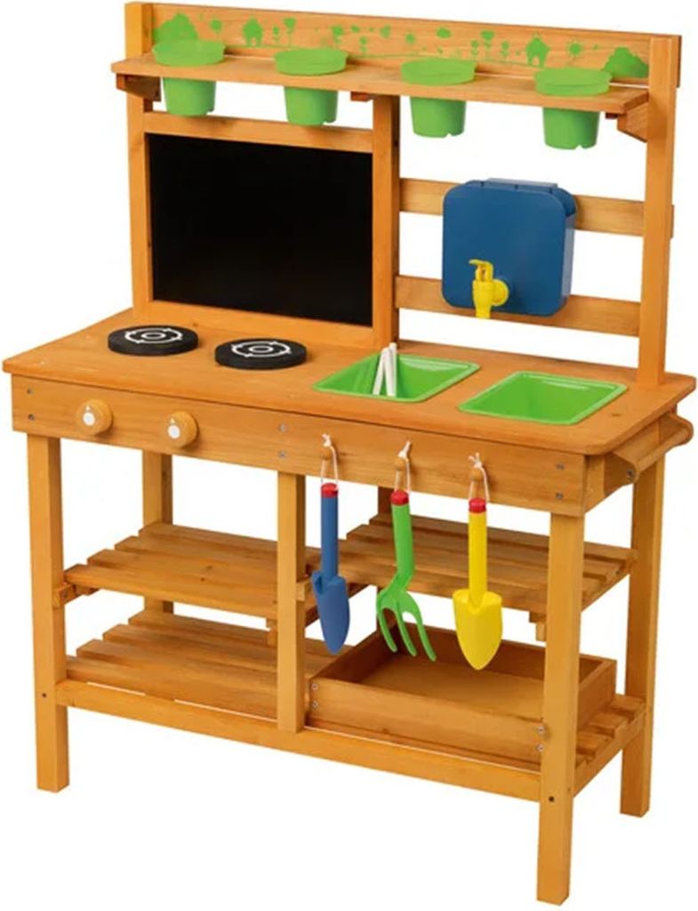 Playtive Outdoorküche für Kinder aus Echtholz mit Zubehör & Produktbild 