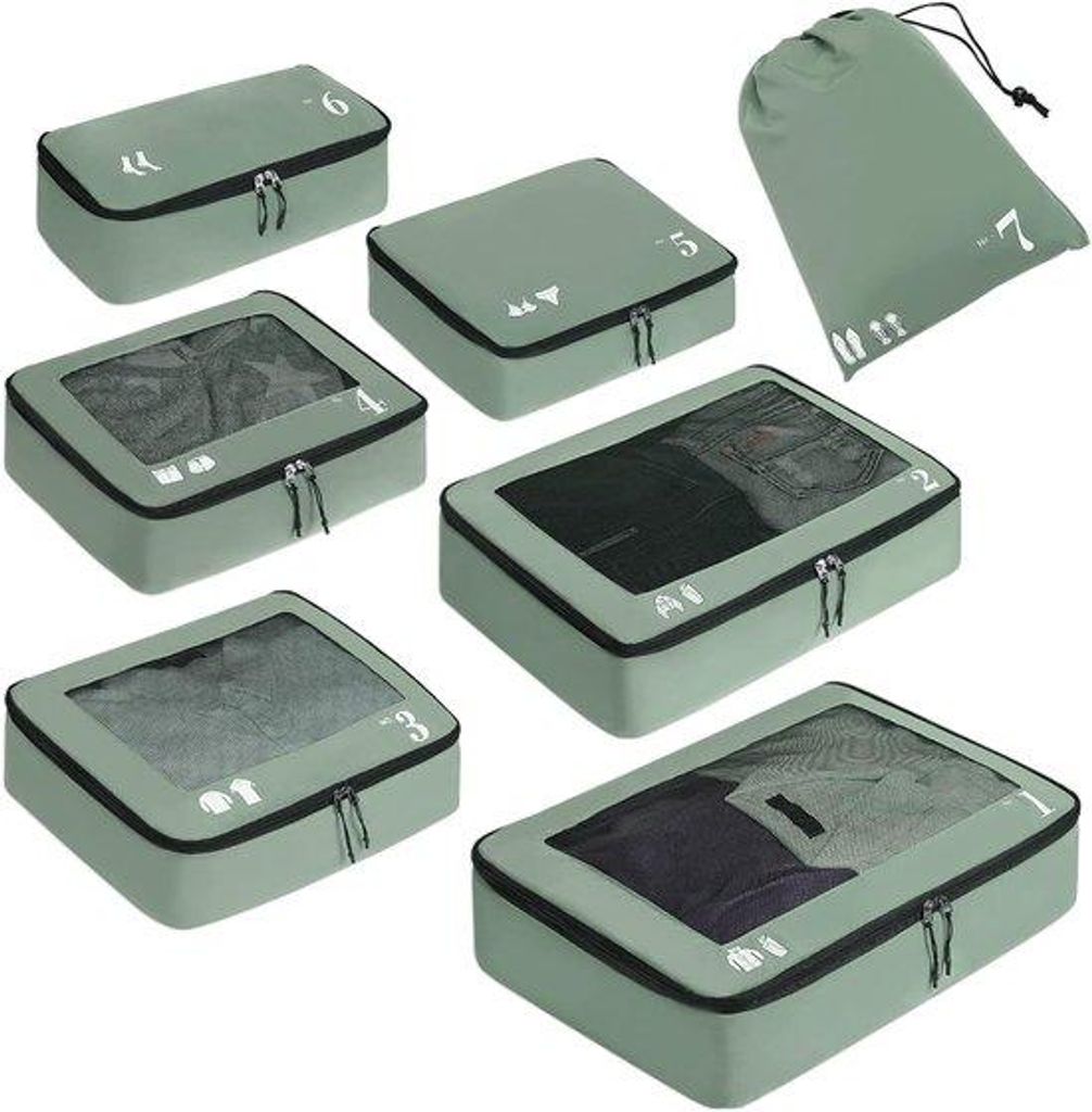 Famanu Packing Cubes Set 7-teilig mit Schuhbeuteln – Grün