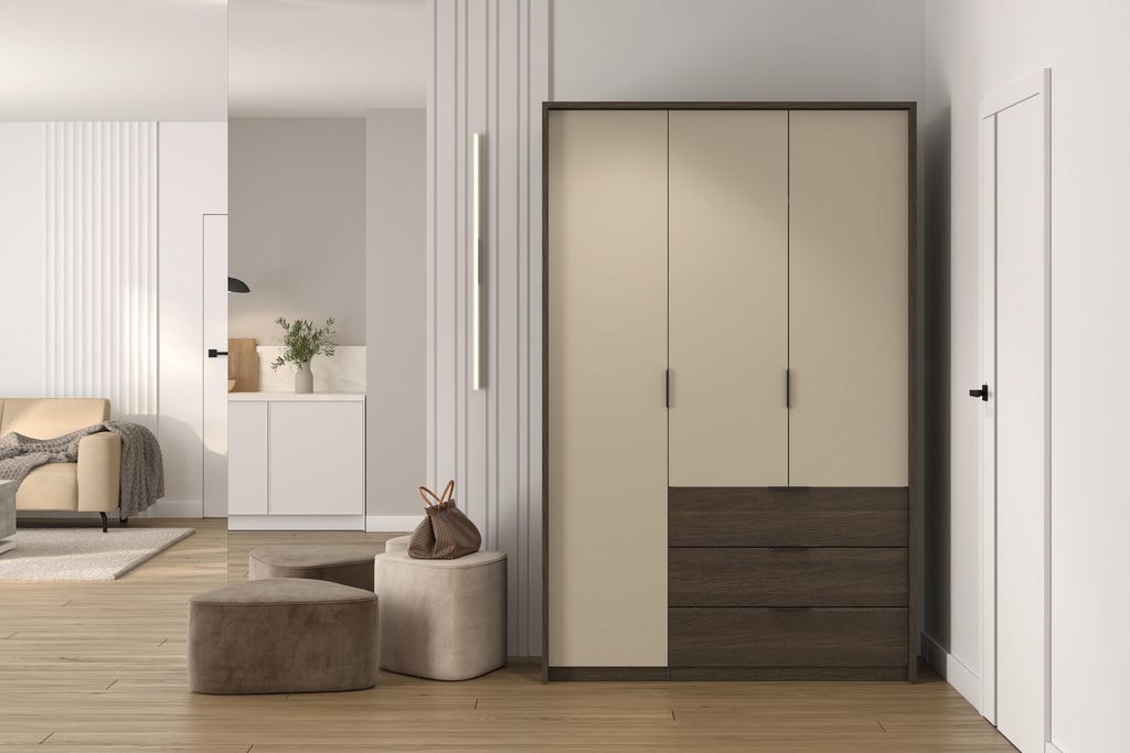 Masseno Drehtürenschrank MOLAVO 139/217/63 cm 3-türig Schlafzimmer Schrank Kleiderschrank Eiche Dunin