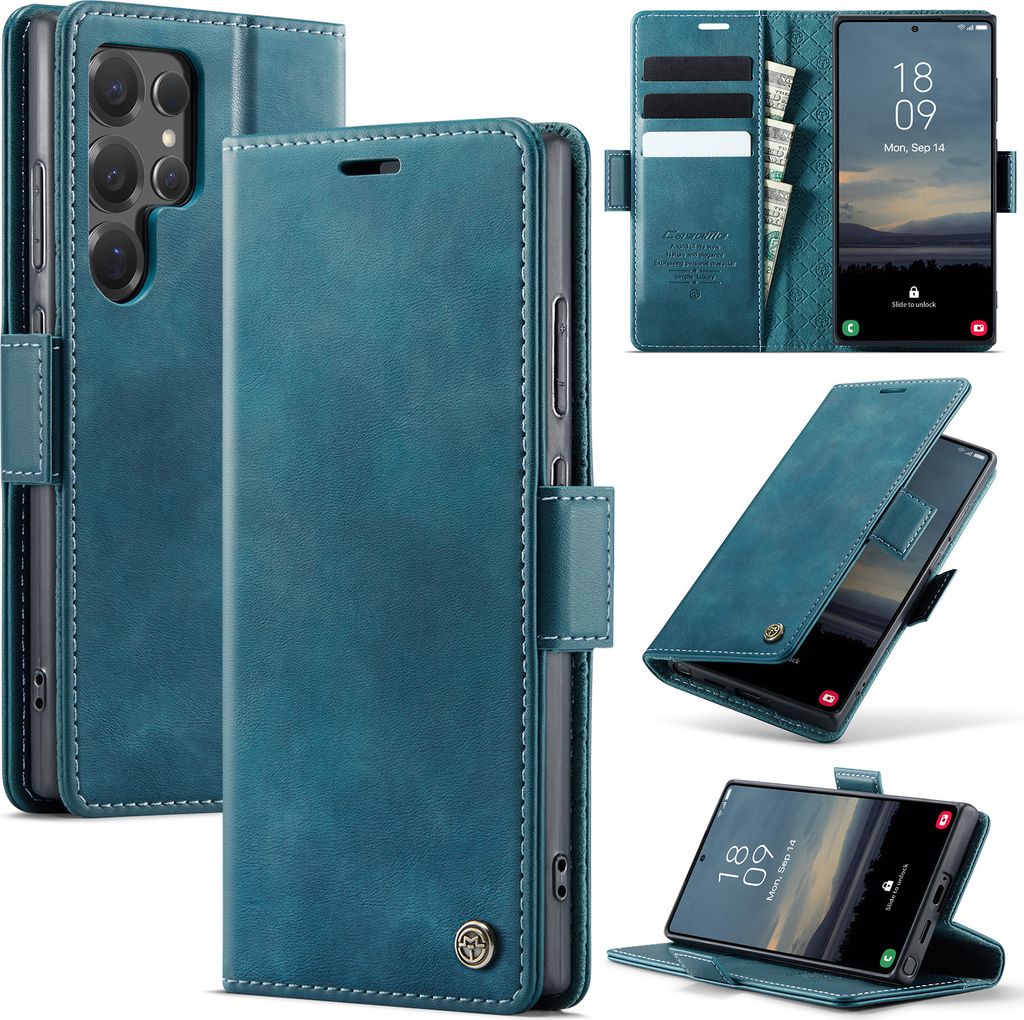 Handyhülle für Samsung Galaxy S25 Ultra Hülle Leder mit RFID Schutzhülle Klapphülle Magnet Kartenfach Standfunktion Blau